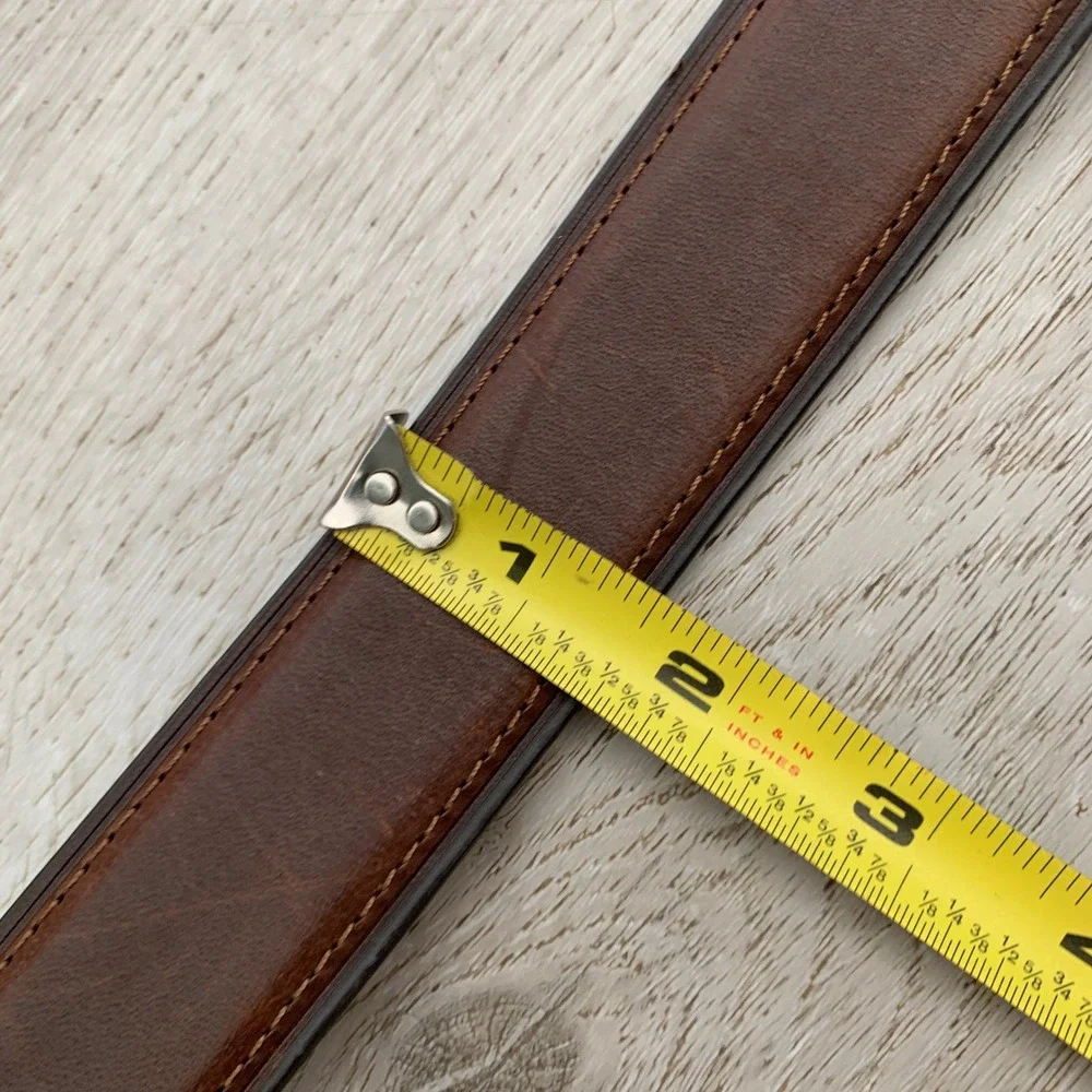 Mens Tan Brown Leather Stitched Belt Matte Black Buckle Size 44 6CTGDHAS70268